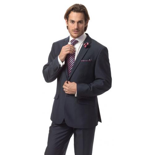 E. J. Samuel Navy Solid Slim Fit Suit 18004